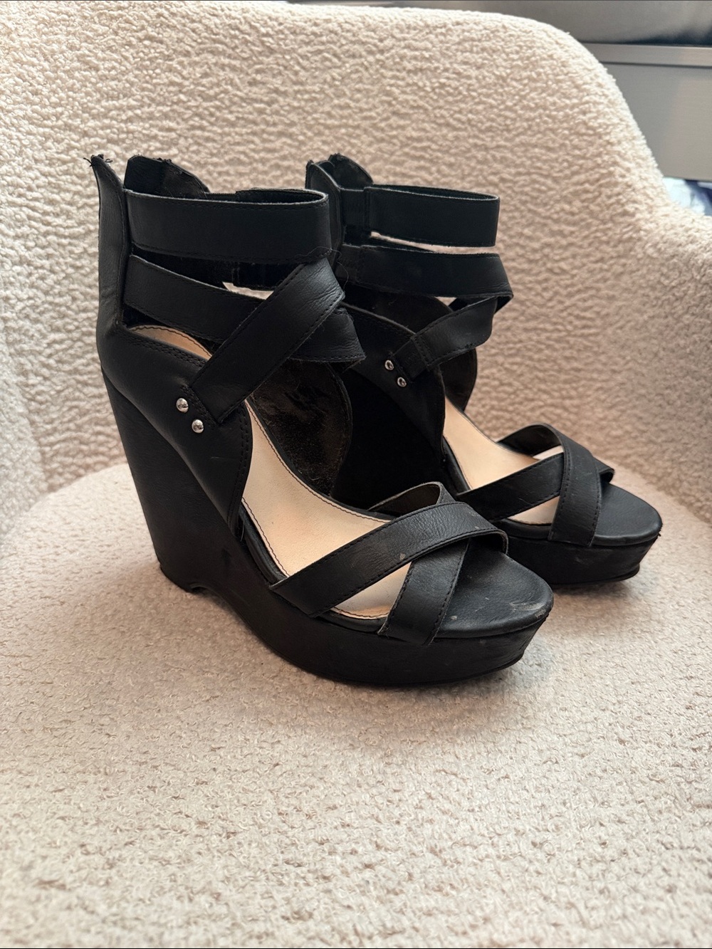 Bar III Black Strappy Platform Wedge Sandals